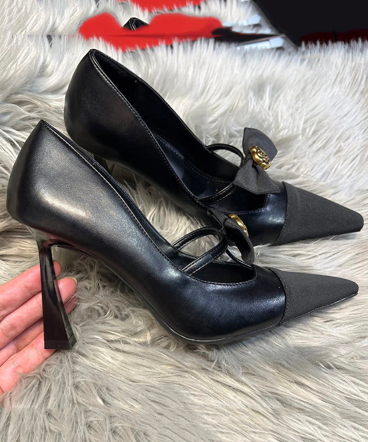 Stylish Black Bow Splicing Stiletto High Heels