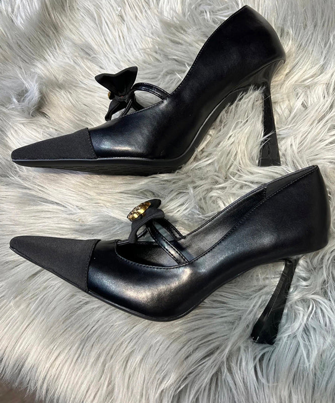 Stylish Black Bow Splicing Stiletto High Heels