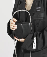Stylish Black CrossBody Faux Leather Mini Chain Linked Bag