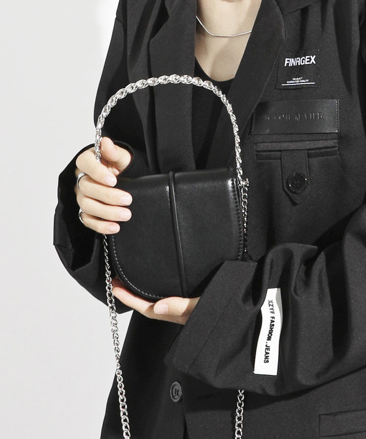 Stylish Black CrossBody Faux Leather Mini Chain Linked Bag