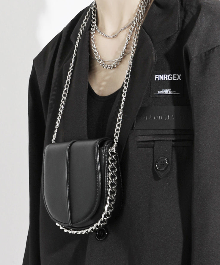 Stylish Black CrossBody Faux Leather Mini Chain Linked Bag