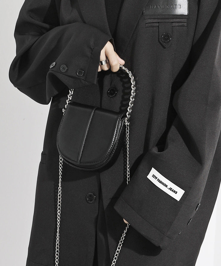 Stylish Black CrossBody Faux Leather Mini Chain Linked Bag