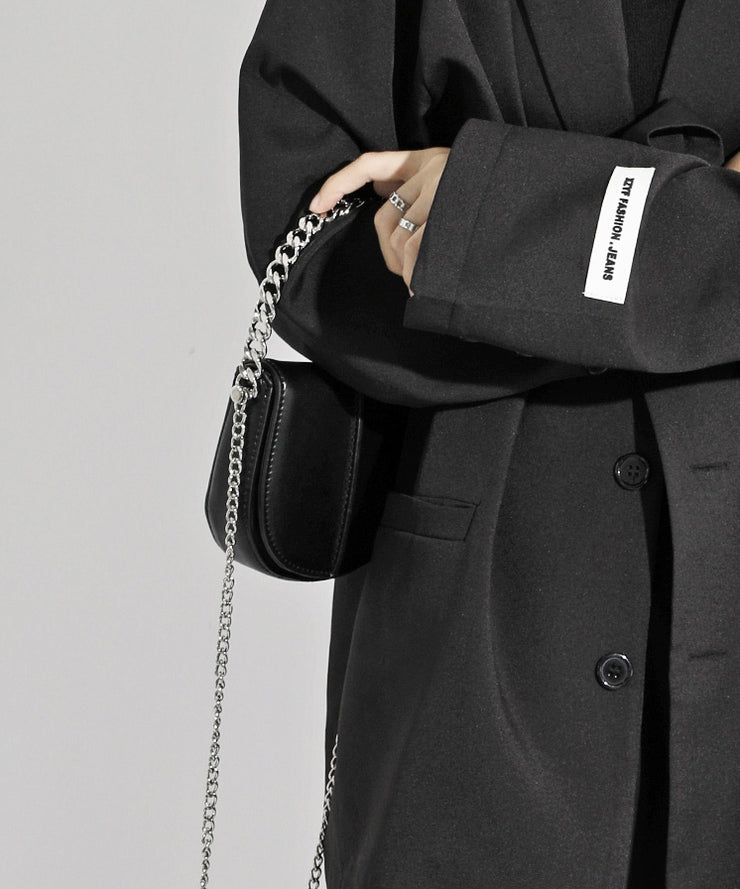 Stylish Black CrossBody Faux Leather Mini Chain Linked Bag