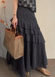 Stylish Black Dot Ruffled Chiffon Skirts Summer