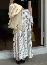 Stylish Black Dot Ruffled Chiffon Skirts Summer