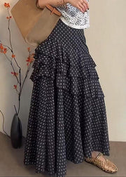 Stylish Black Dot Ruffled Chiffon Skirts Summer