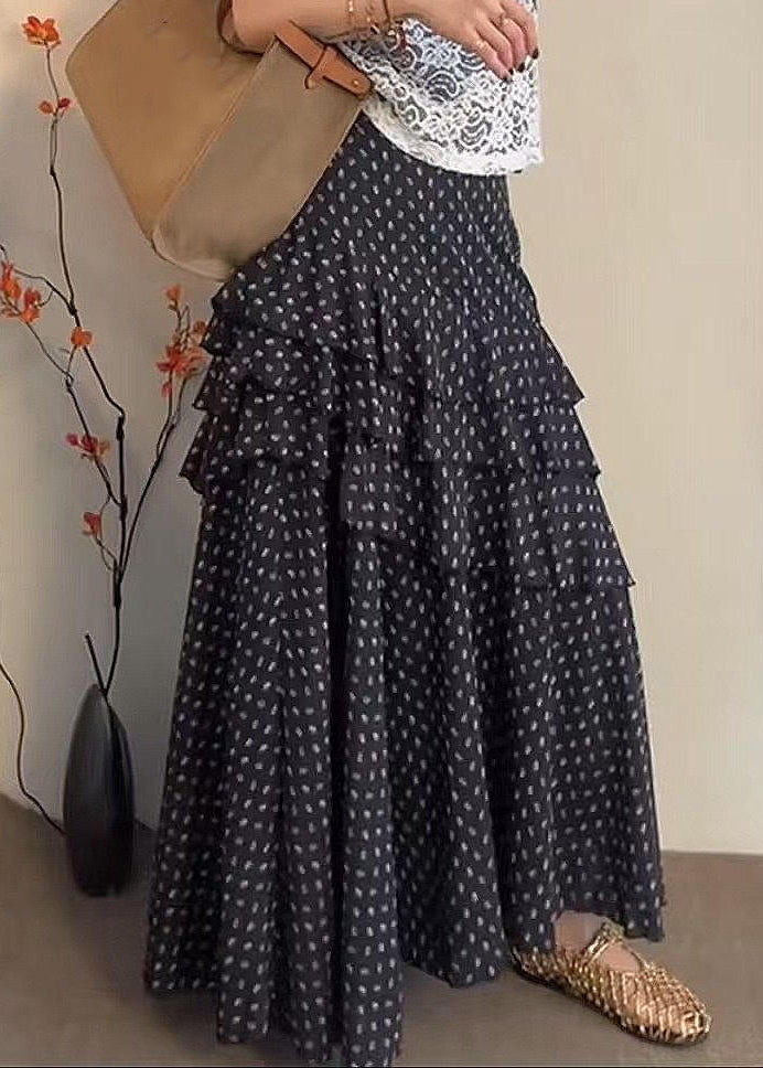 Stylish Black Dot Ruffled Chiffon Skirts Summer