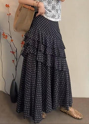 Stylish Black Dot Ruffled Chiffon Skirts Summer