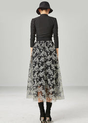Stylish Black Embroideried Tulle Skirt Summer