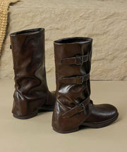 Stylish Black Faux Leather Splicing Chunky Boots