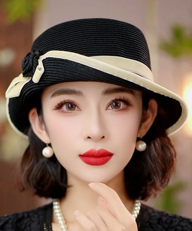 Stylish Black Floral Elegant Versatile Floppy Sun Hat