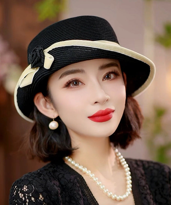 Stylish Black Floral Elegant Versatile Floppy Sun Hat