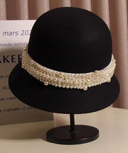 Stylish Black Handmade Nail Bead Woolen Bucket Hat