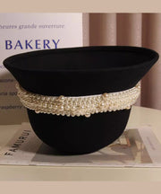 Stylish Black Handmade Nail Bead Woolen Bucket Hat
