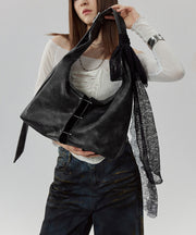 Stylish Black Lace Large Capacity Faux Leather Satchel Handbag