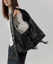 Stylish Black Lace Large Capacity Faux Leather Satchel Handbag