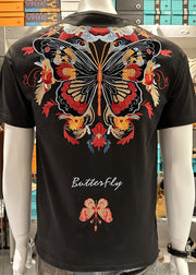 Stylish Black O-Neck Embroideried Mens T Shirt Summer