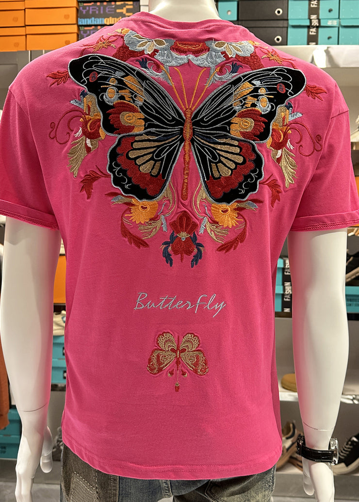 Stylish Black O-Neck Embroideried Mens T Shirt Summer