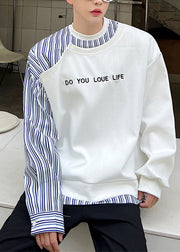 Stylish Black O Neck Patchwork False Two Pieces Cotton Men T Shirt Spring