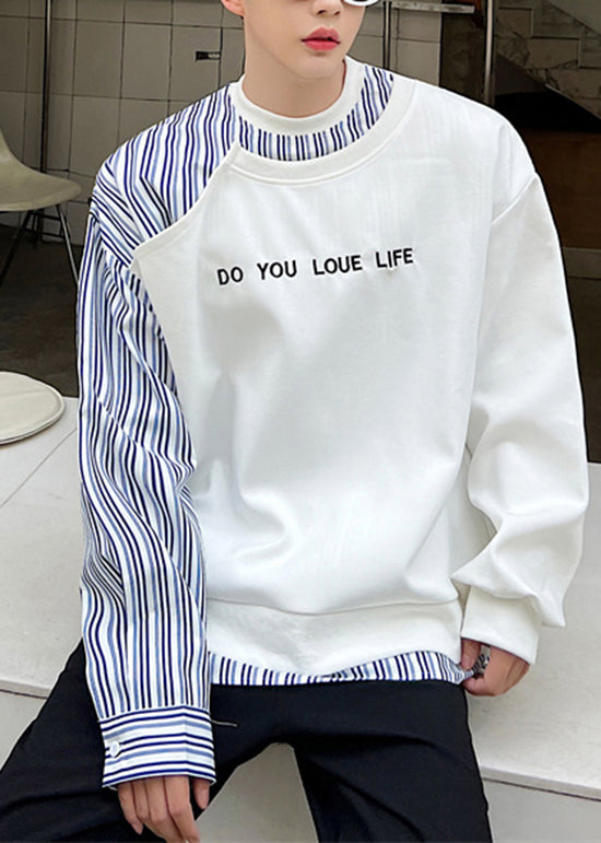 Stylish Black O Neck Patchwork False Two Pieces Cotton Men T Shirt Spring
