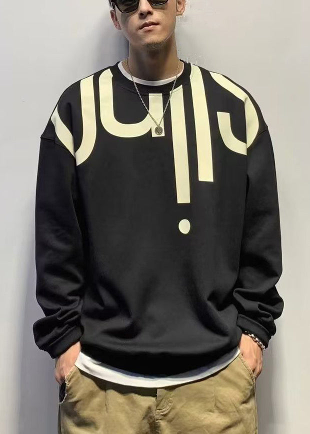 Stylish Black O Neck Print Cotton Men T Shirt Spring