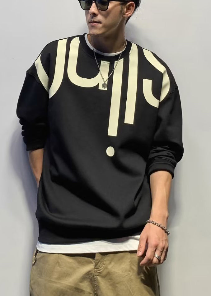 Stylish Black O Neck Print Cotton Men T Shirt Spring