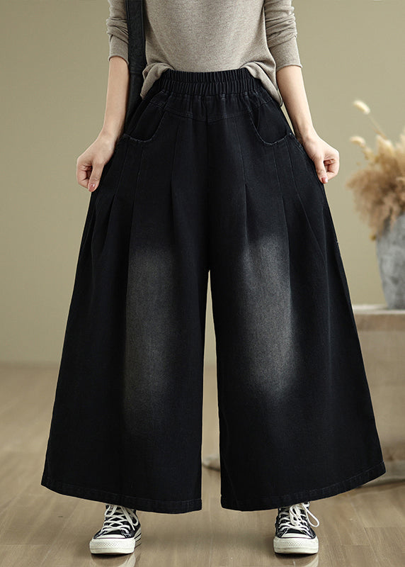 Stylish Black Oversized Denim Wide Leg Pants Summer