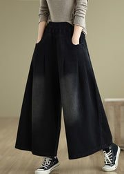 Stylish Black Oversized Denim Wide Leg Pants Summer