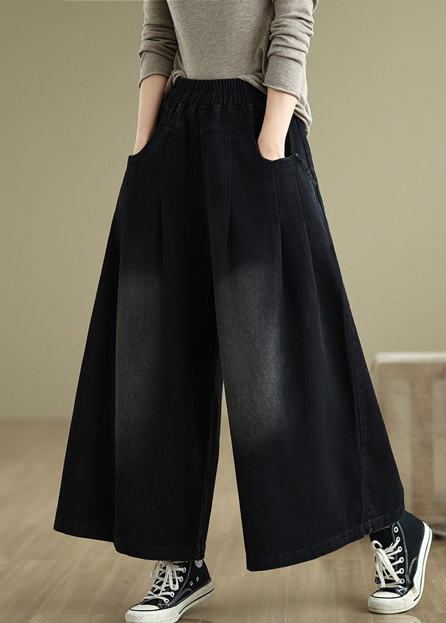 Stylish Black Oversized Denim Wide Leg Pants Summer