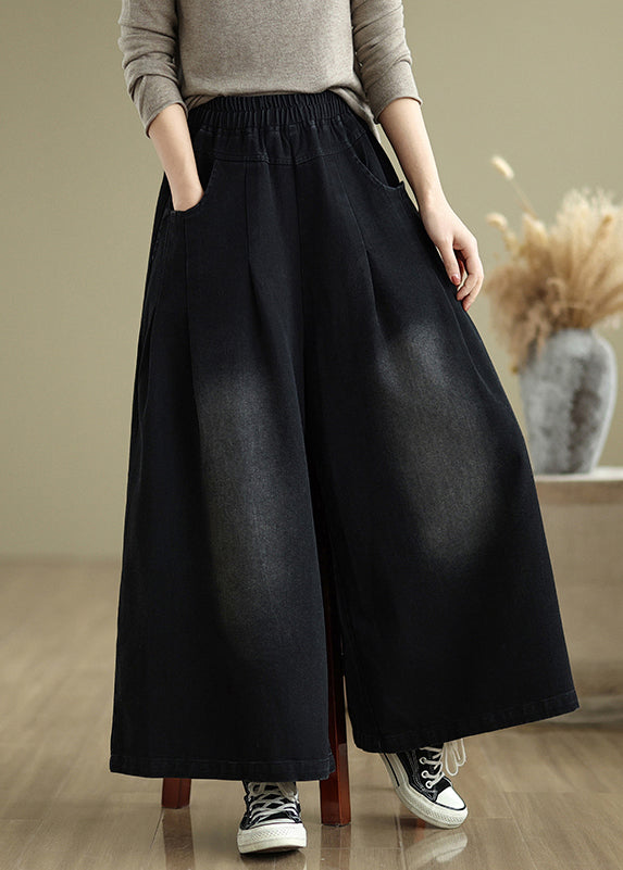 Stylish Black Oversized Denim Wide Leg Pants Summer