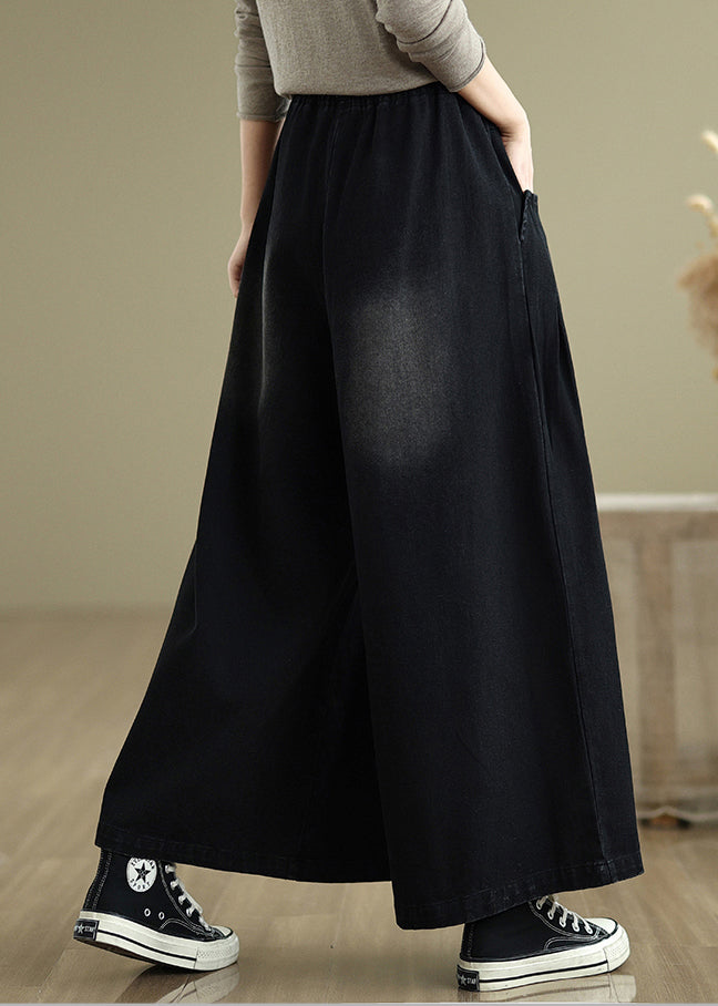 Stylish Black Oversized Denim Wide Leg Pants Summer