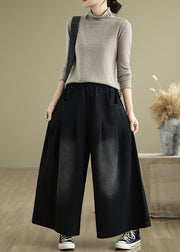 Stylish Black Oversized Denim Wide Leg Pants Summer