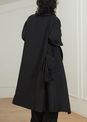 Stylish Black Peter Pan Collar Pockets Maxi Trench Coats Fall