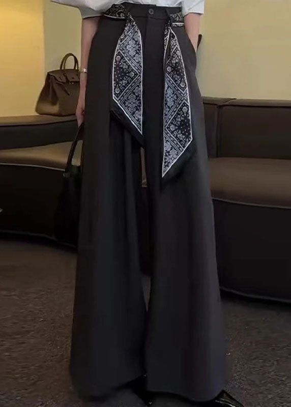Stylish Black Pockets High Waist Spandex Wide Leg Pants Fall