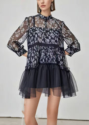 Stylish Black Print Patchwork Chiffon Mini Dress Summer