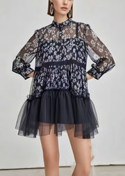 Stylish Black Print Patchwork Chiffon Mini Dress Summer