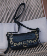 Stylish Black Rivet Durable Leather Versatile Hobo Bag