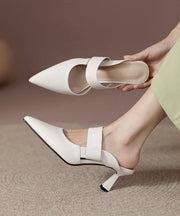 Stylish Black Splicing High Heel Slide Sandals Pointed Toe