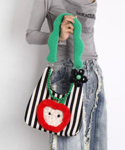 Stylish Black Striped Patchwork Apple Canvas Shoulder Bags