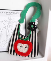 Stylish Black Striped Patchwork Apple Canvas Shoulder Bags