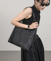 Stylish Black Tassel Faux Leather Large Capacity Shoulder Bag