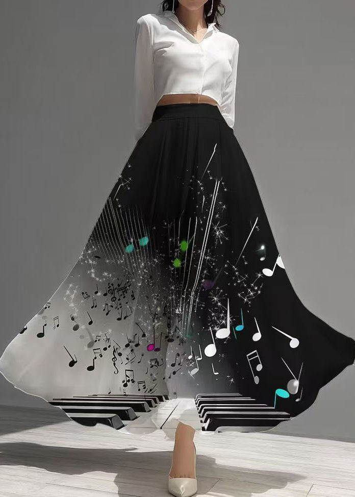 Stylish Black Tie Dye Draping Chiffon Skirt Summer