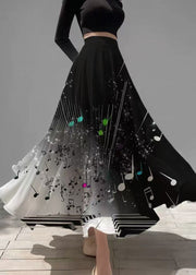 Stylish Black Tie Dye Draping Chiffon Skirt Summer
