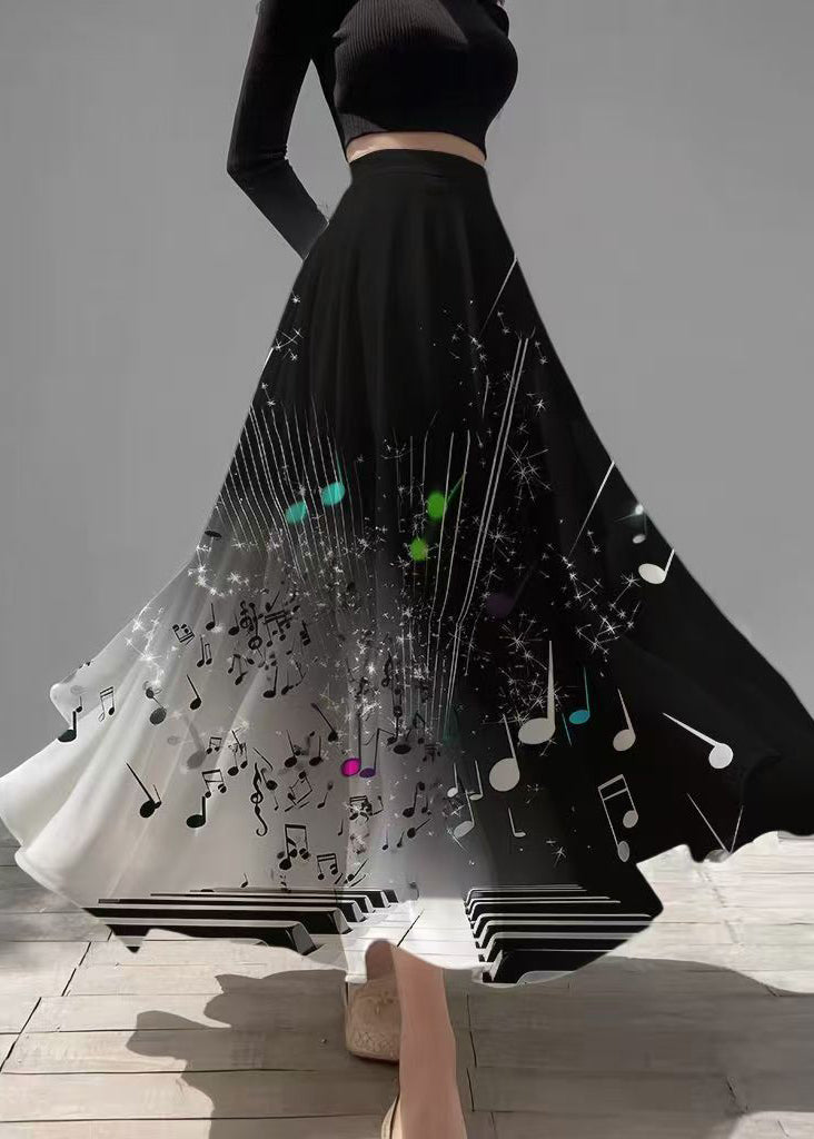 Stylish Black Tie Dye Draping Chiffon Skirt Summer