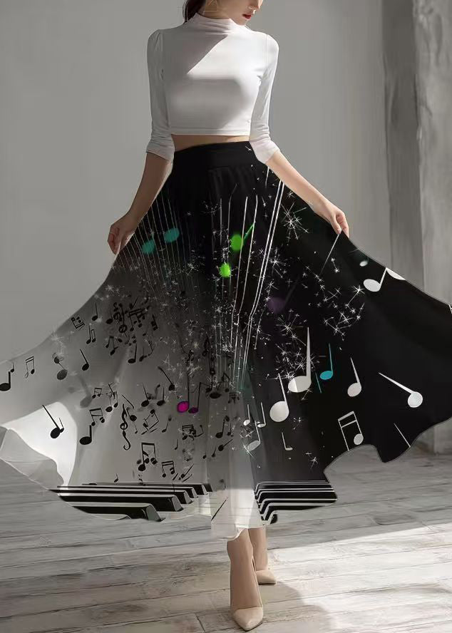 Stylish Black Tie Dye Draping Chiffon Skirt Summer