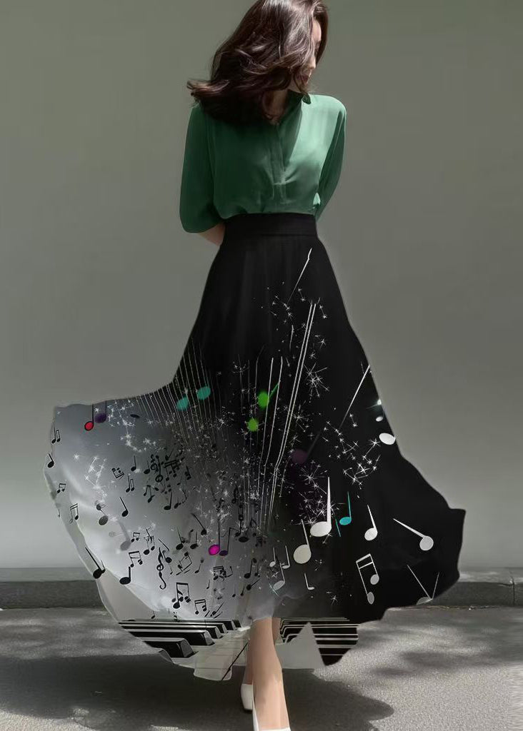 Stylish Black Tie Dye Draping Chiffon Skirt Summer