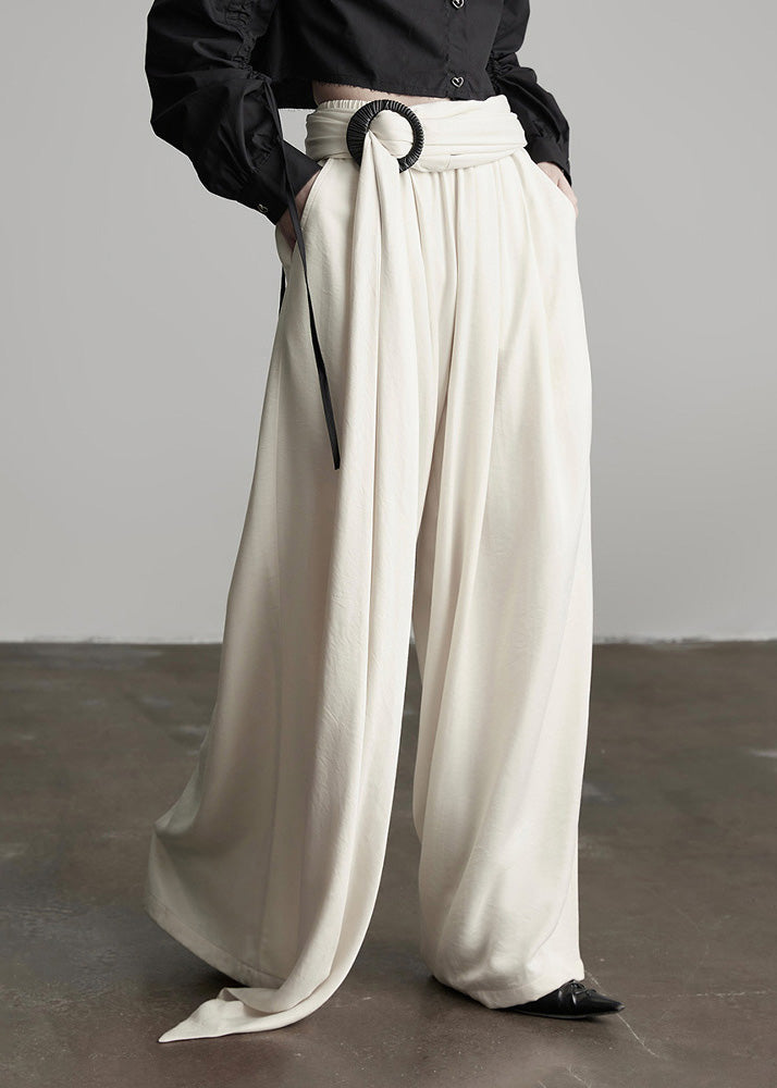 Stylish Black Wrinkled Elastic Waist Silk Pants Fall