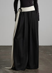 Stylish Black Wrinkled Elastic Waist Silk Pants Fall