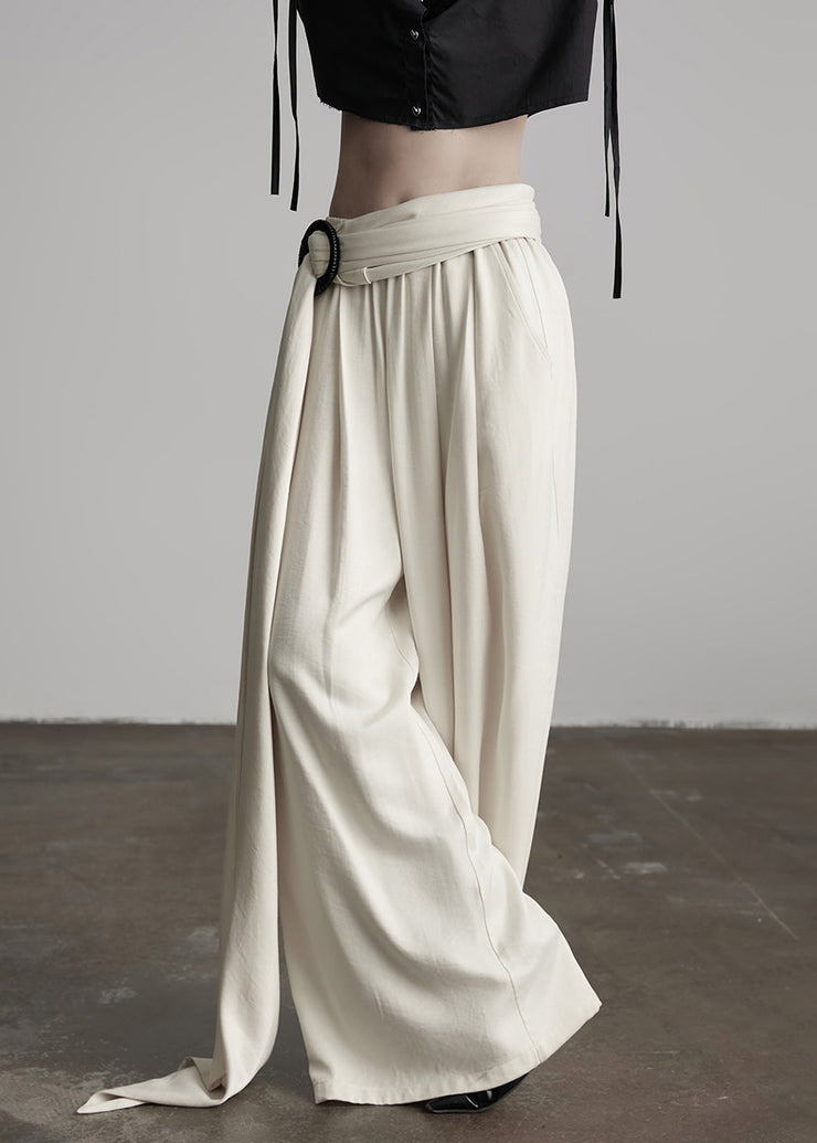 Stylish Black Wrinkled Elastic Waist Silk Pants Fall