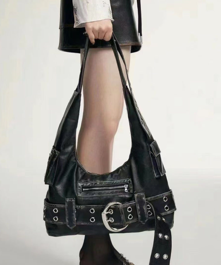 Stylish Black Zippered Solid Durable Faux Leather Shoulder Bags